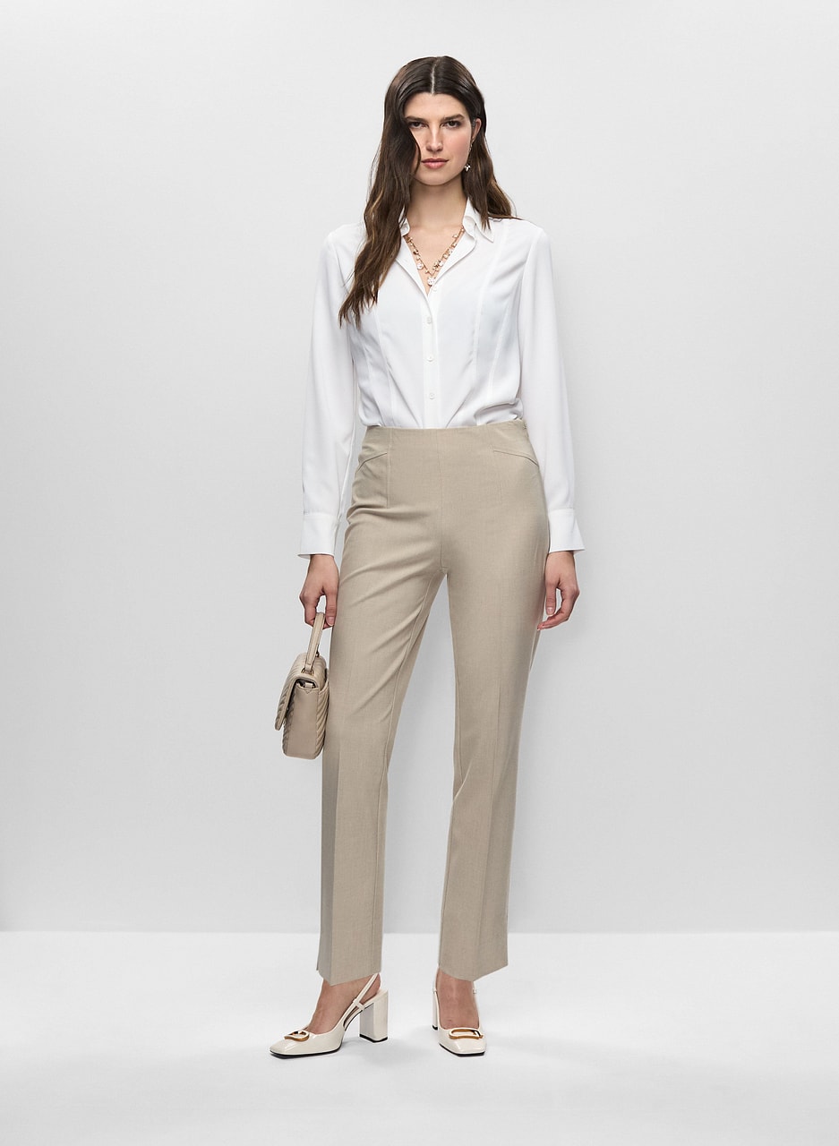 Button Front Blouse & Slim Leg Pants