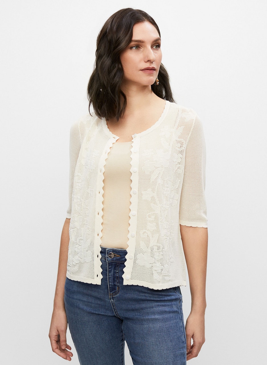 Pointelle Stitch Button Front Cardigan