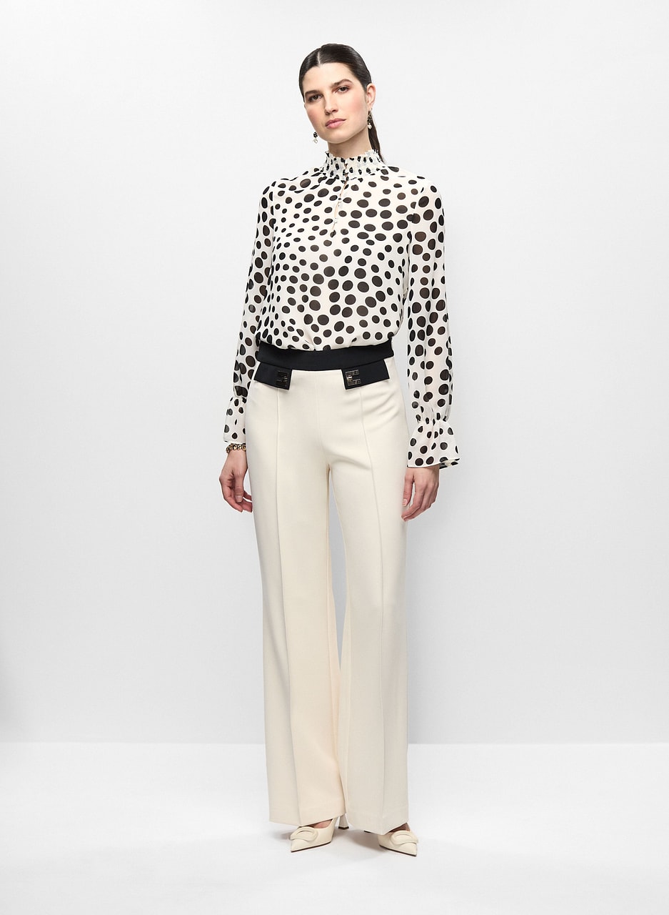 Polka Dot Chiffon Blouse & Flare Leg Pants