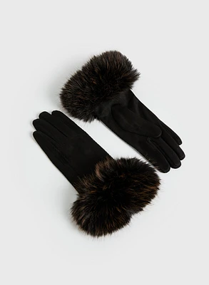 Vegan Fur Trimmed Gloves