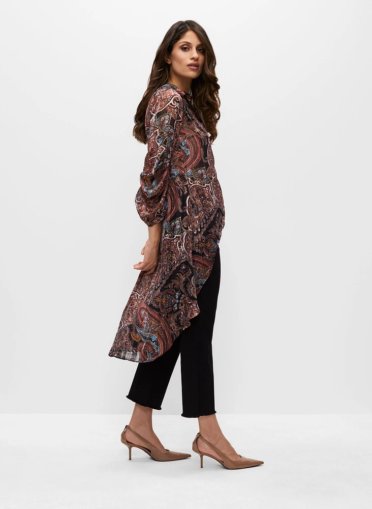 Paisley Print Asymmetric Button-Up Tunic