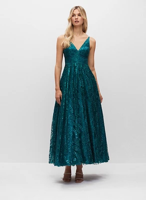 V-Neck Sequin Ball Gown