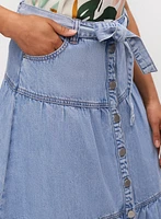 Button Front Denim Midi Skirt