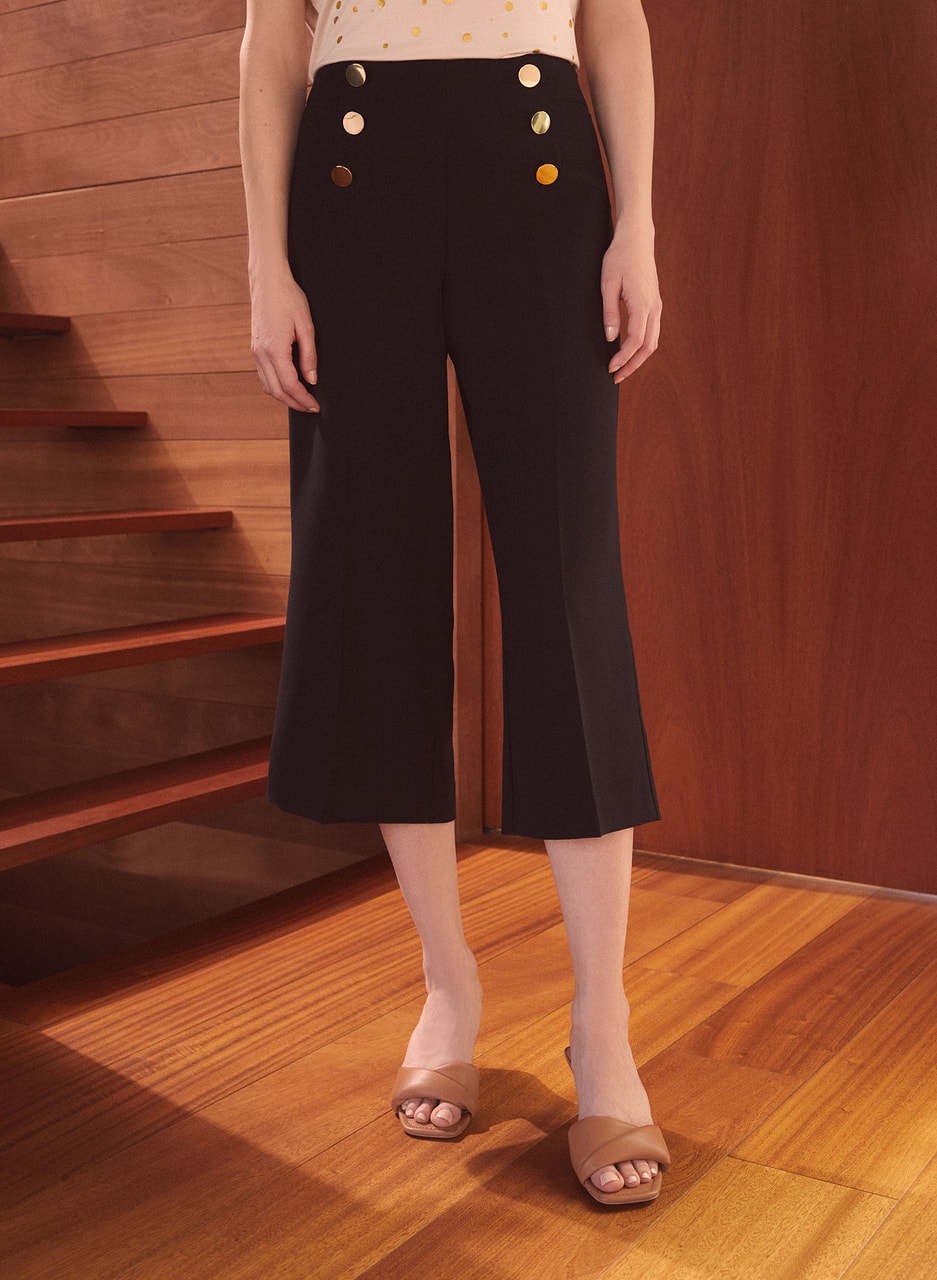 Button Detail Culotte Pants