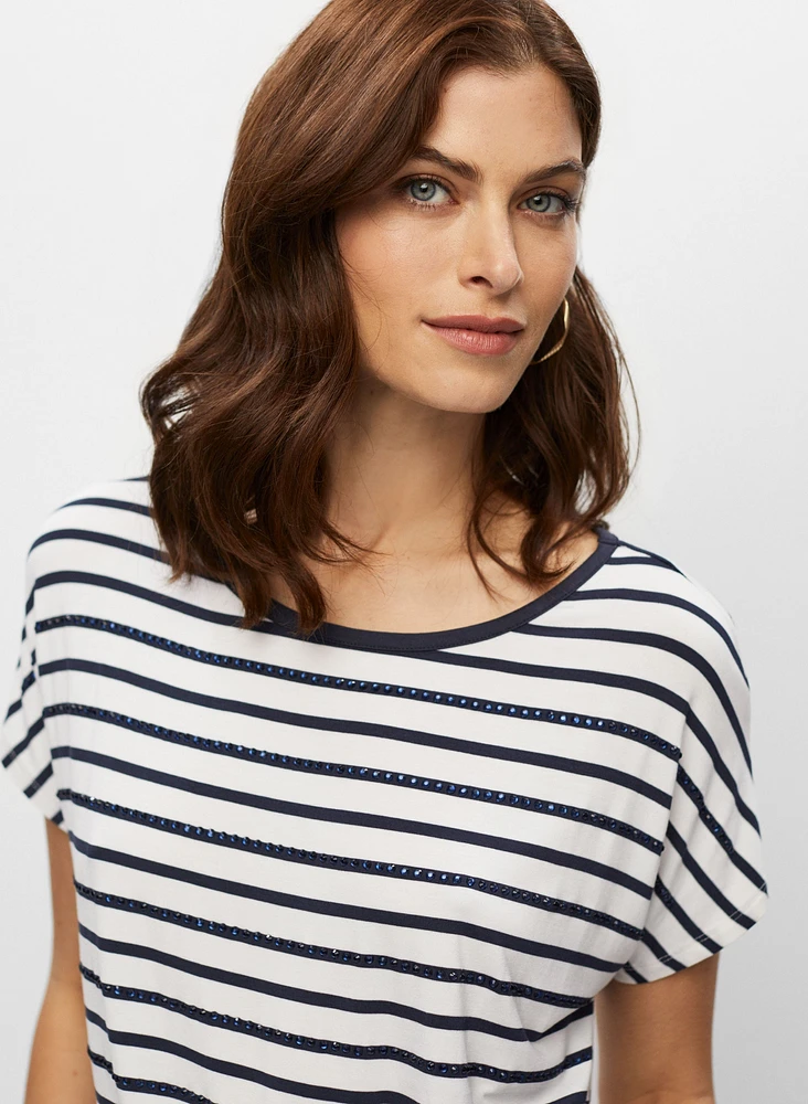 Stripe Print Side Tie Tee