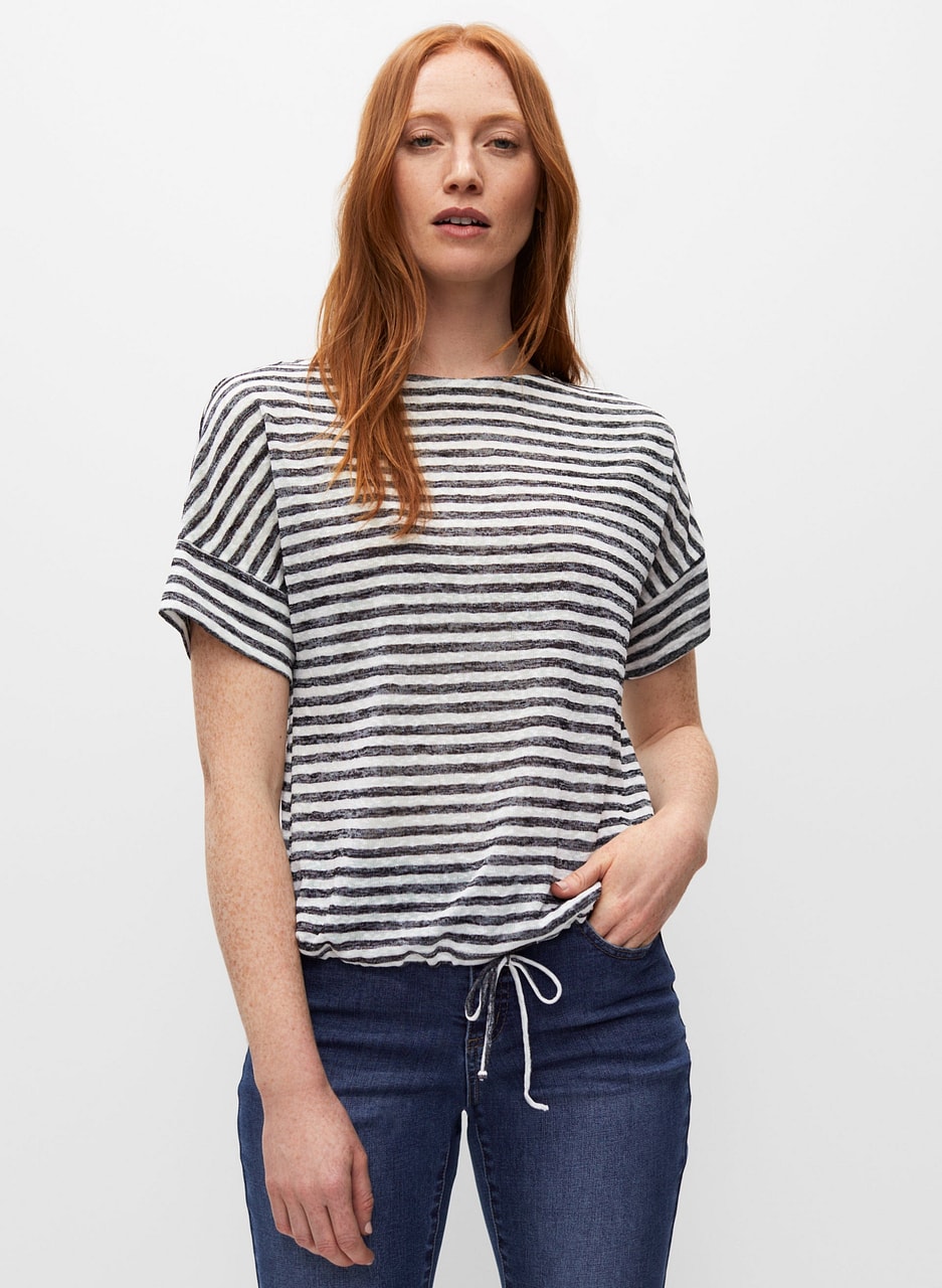 Stripe Print Short Sleeve Top