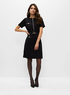 Belted Zipper Detail Dress