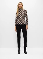 Houndstooth Print Mock Neck Top