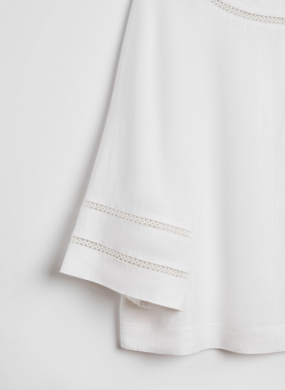 Linen Blend Eyelet Trim Blouse