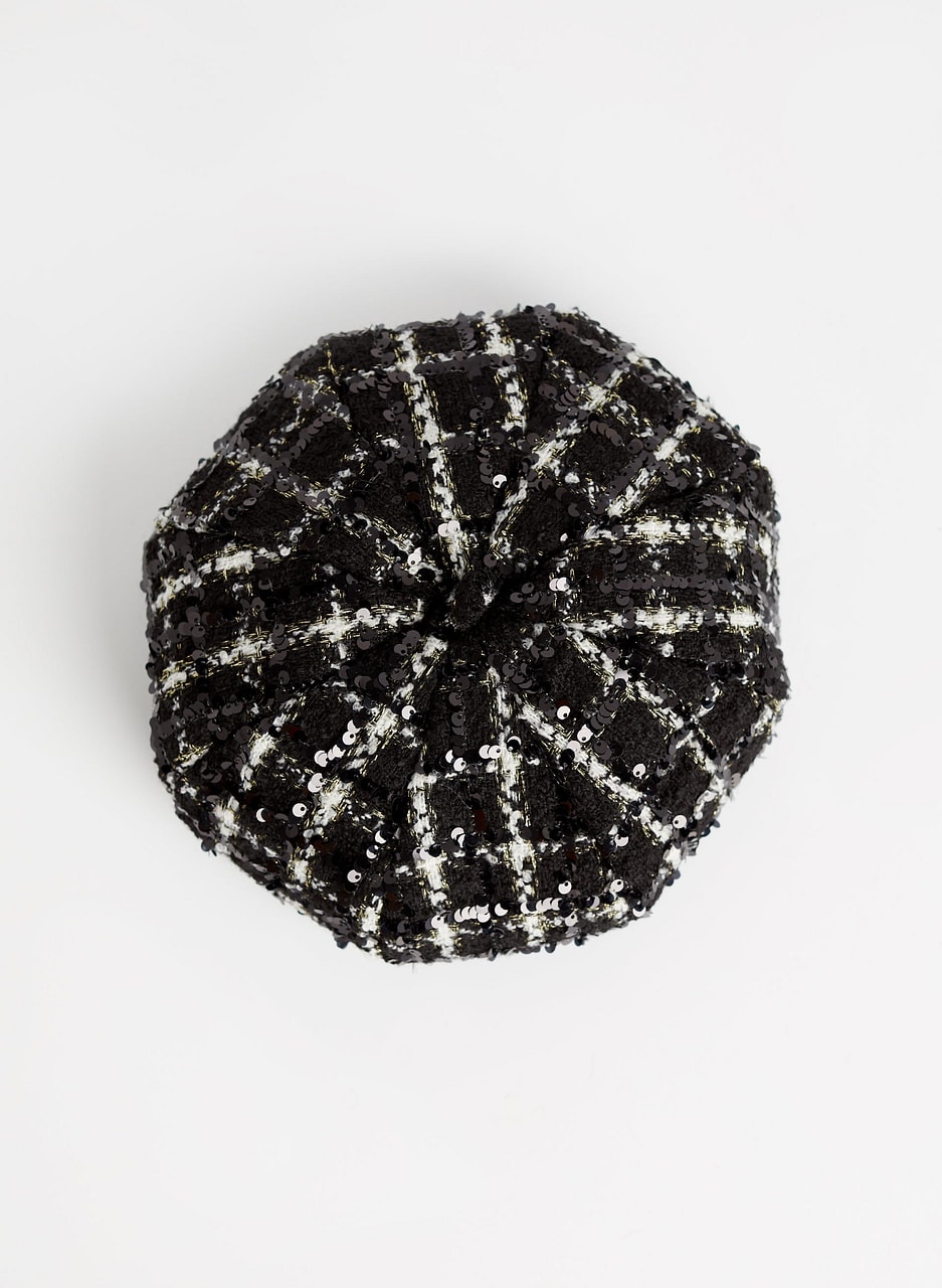 Sequined Tweed Beret