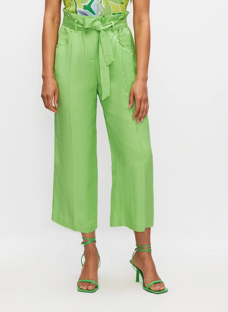 Linen-Blend Paperbag Culotte Pants