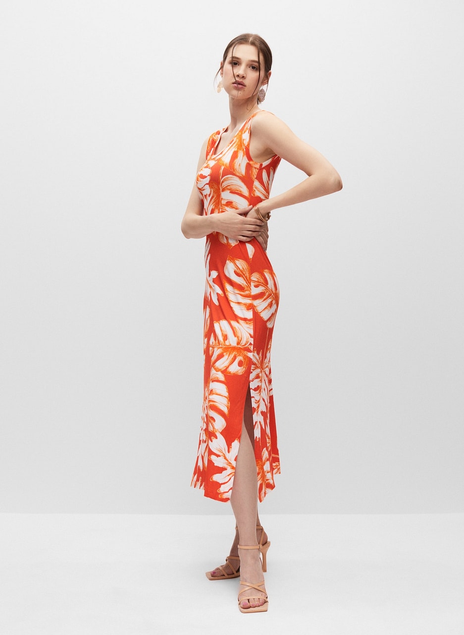 Palm Leaf Print Jersey Dress