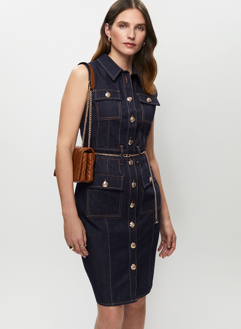 Button Front Denim Dress