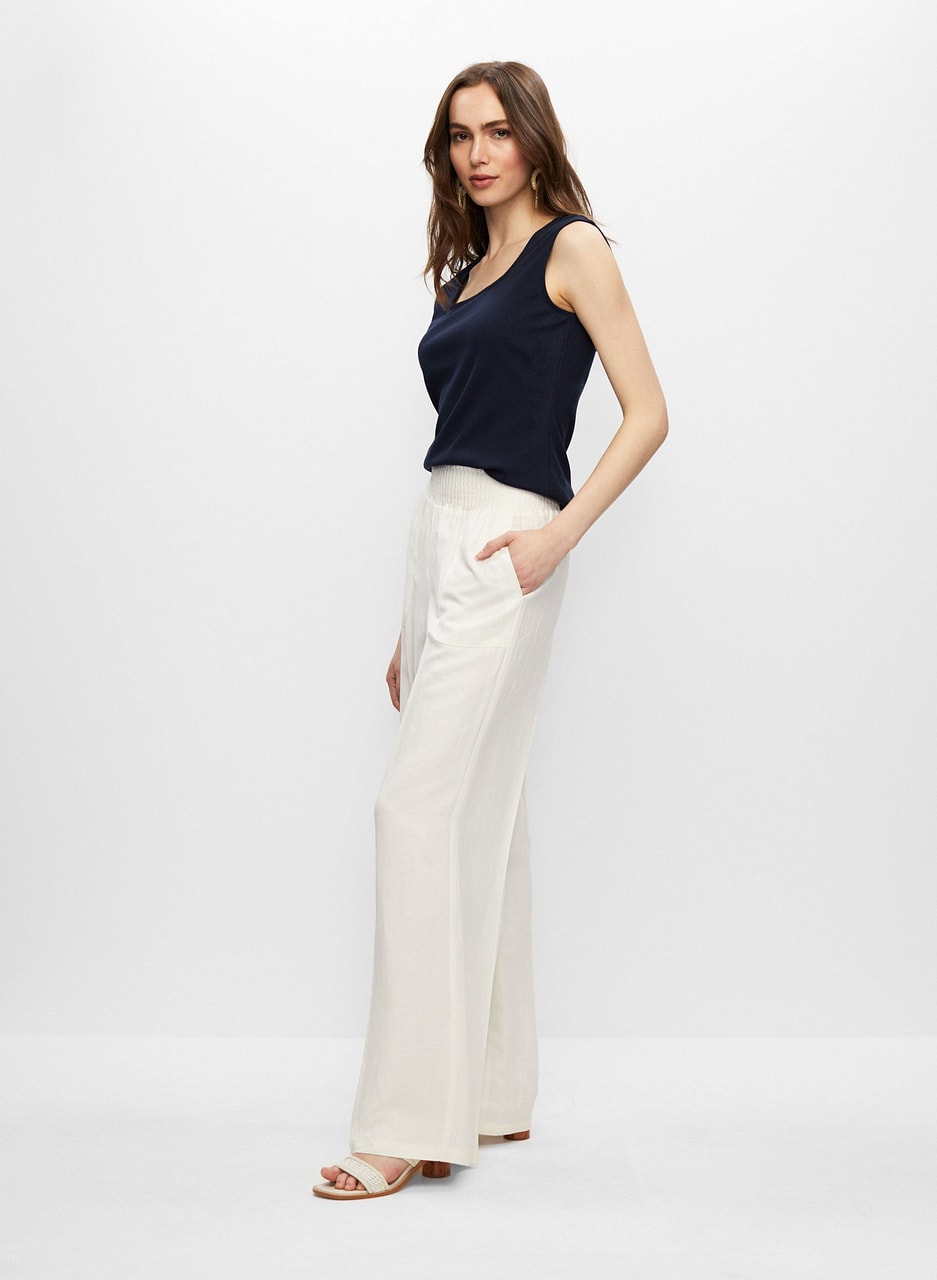 Linen-Blend Pull-On Pants