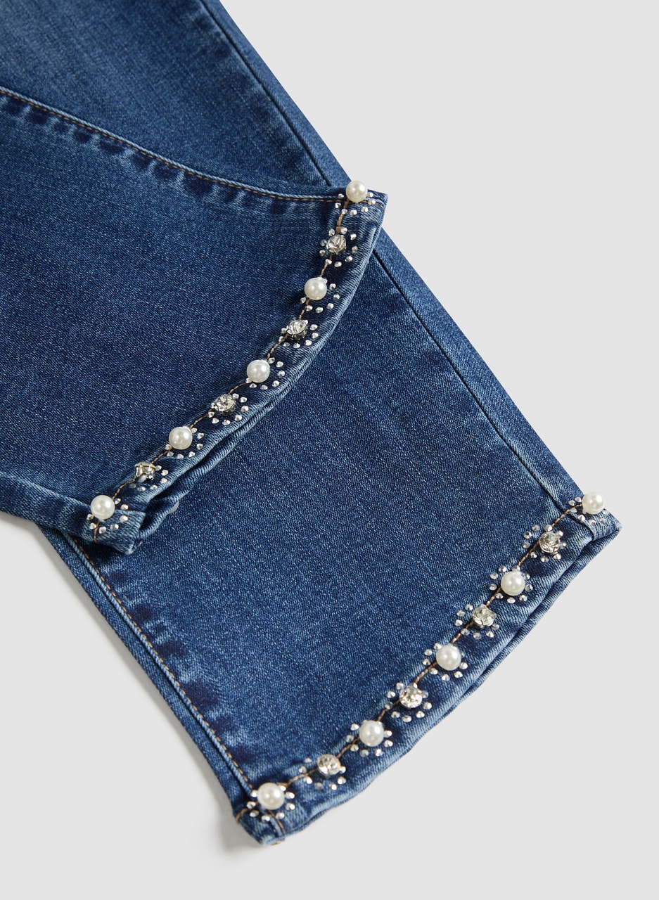 Embellished Hem Denim Capris