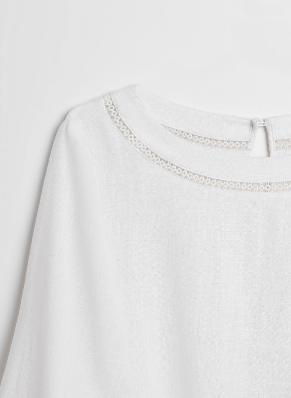 Linen Blend Eyelet Trim Blouse