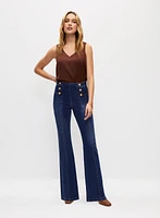 Gold Button Flare Leg Jeans