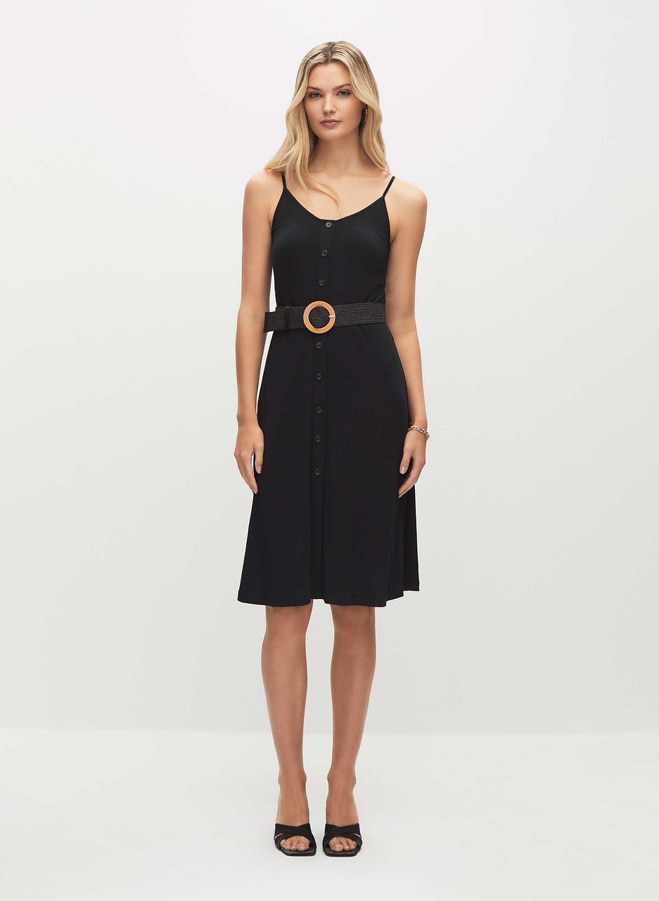 Belted Button-Front Dress