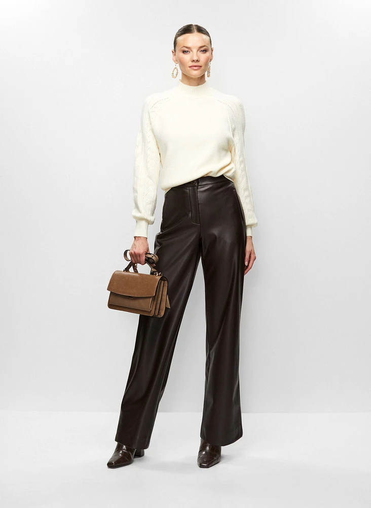 Mock Neck Sweater & Straight Leg Vegan Leather Pants