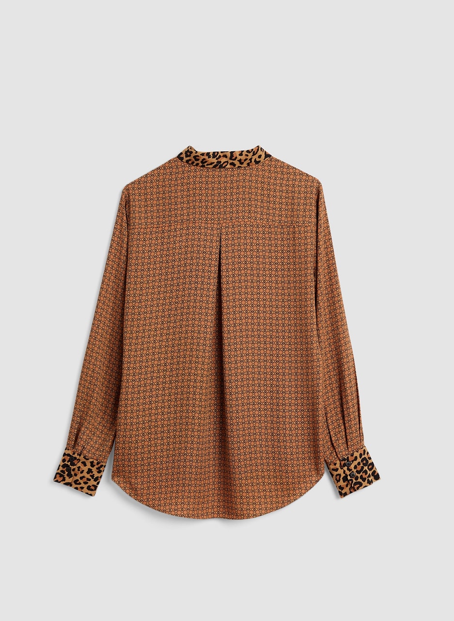 Button-Down Geometric Print Blouse