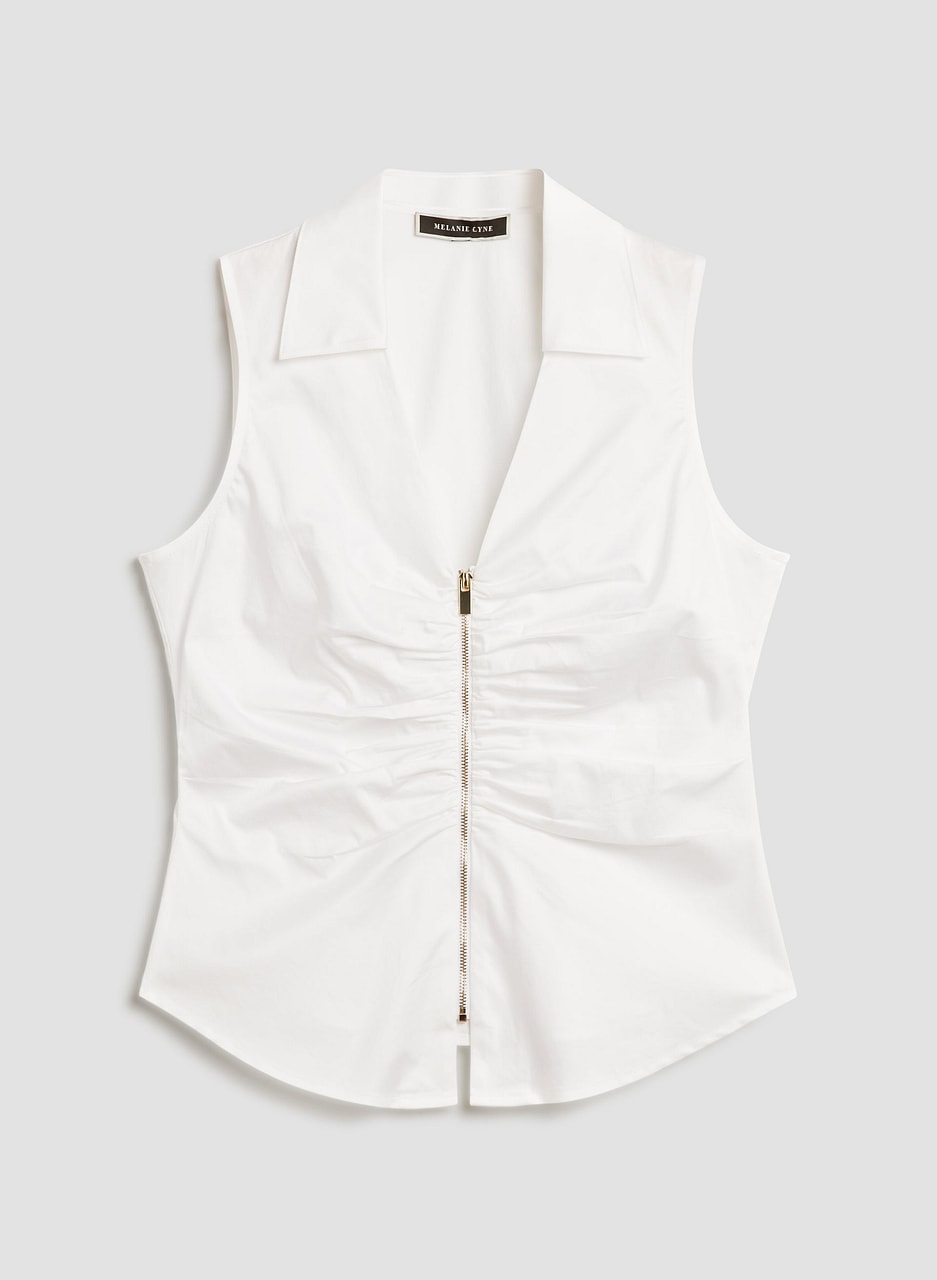 Sleeveless Shirt Collar Top