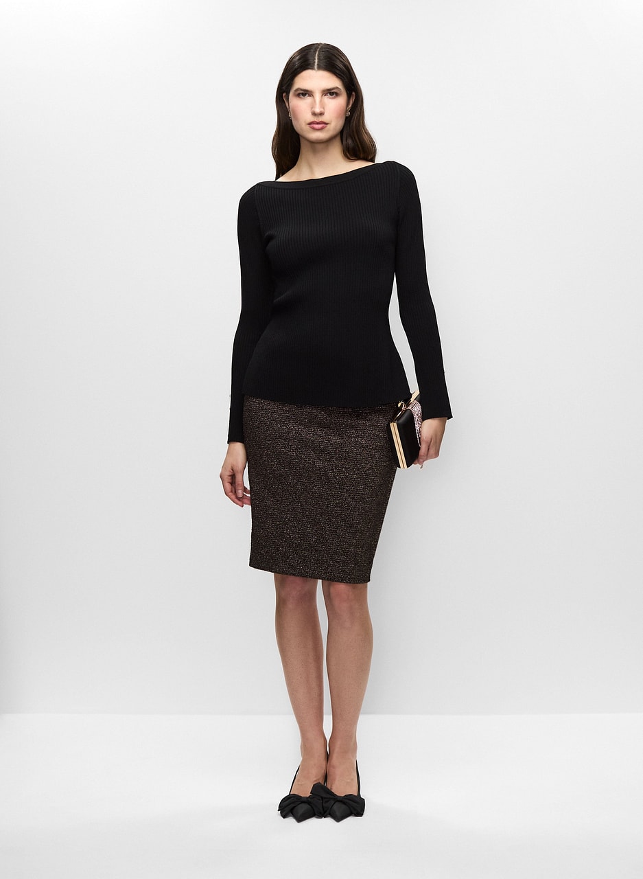 Rhinestone Detail Pullover & Pencil Skirt