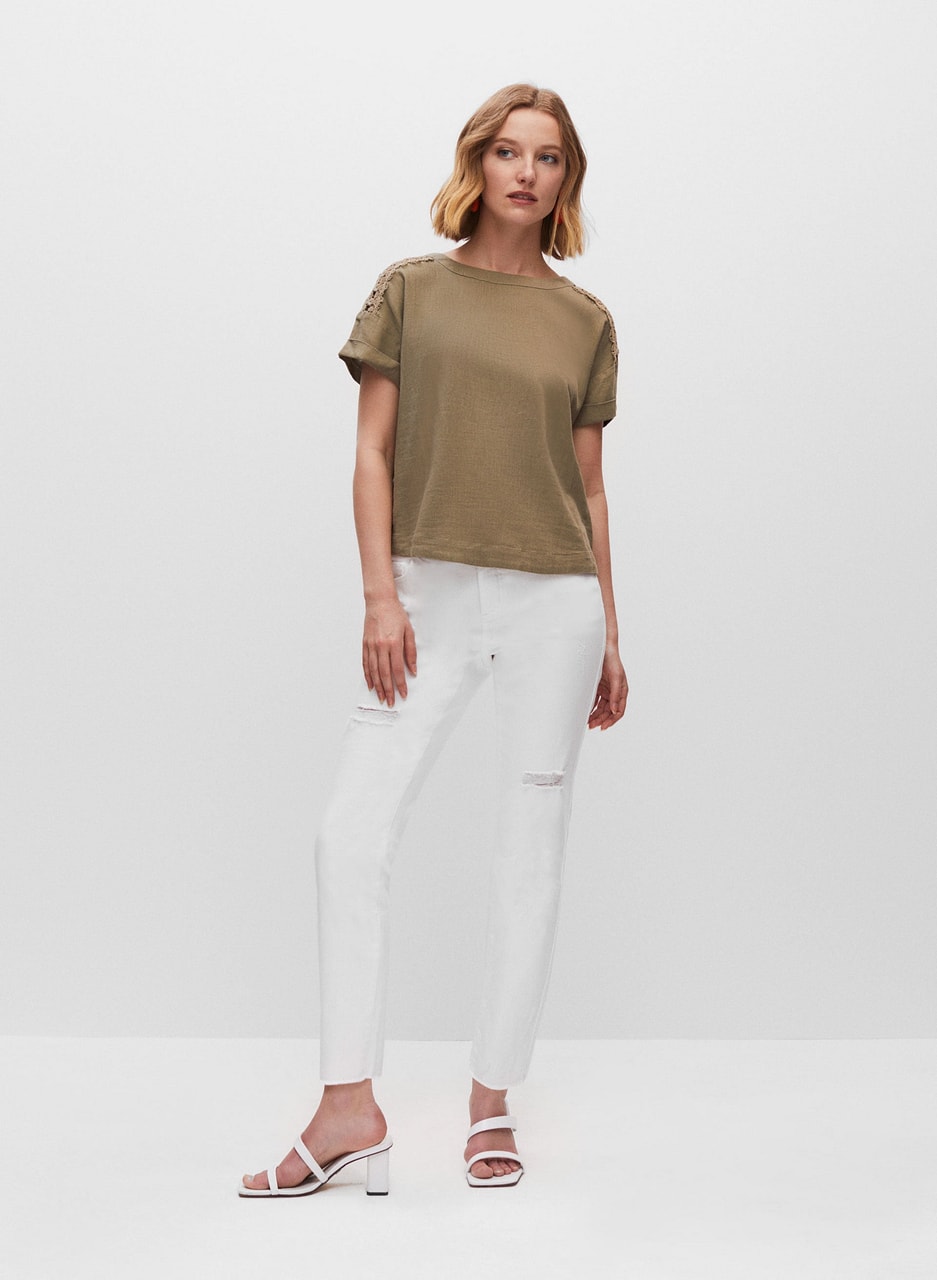 Shoulder Detail Linen Blouse