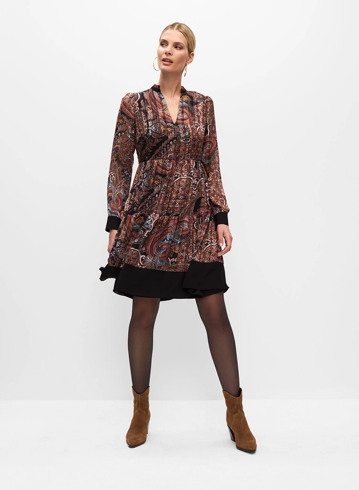 Paisley Print Contrast Trim Dress