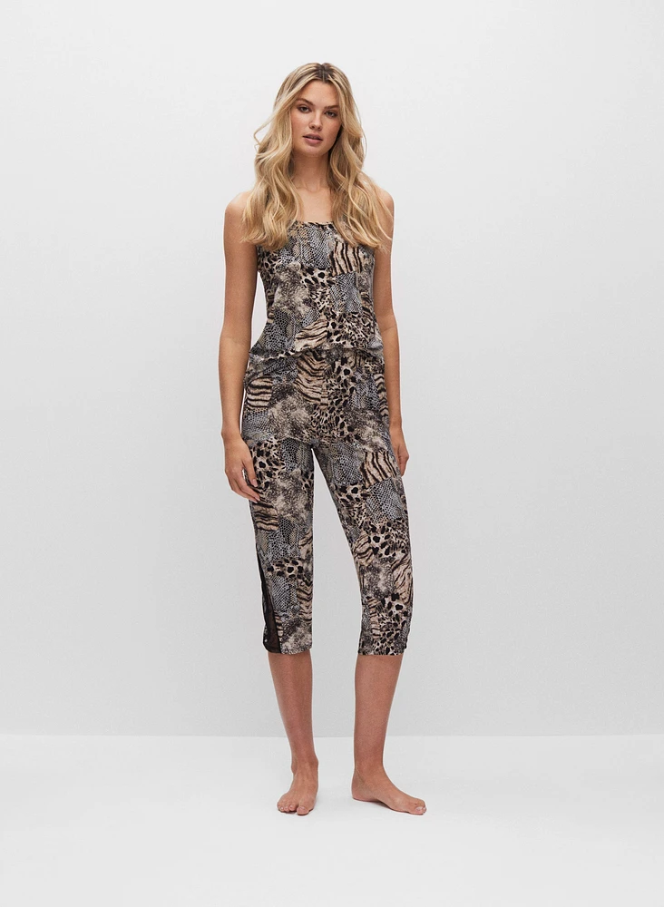 Animal Print Lace Trim Pyjama Set