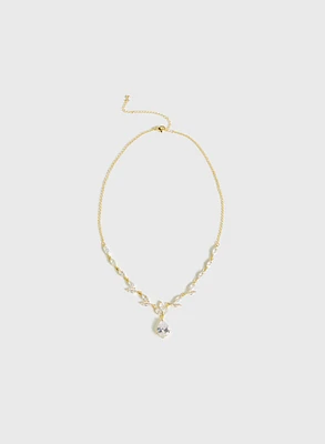 Leaf-Shaped Crystal Pendant Necklace