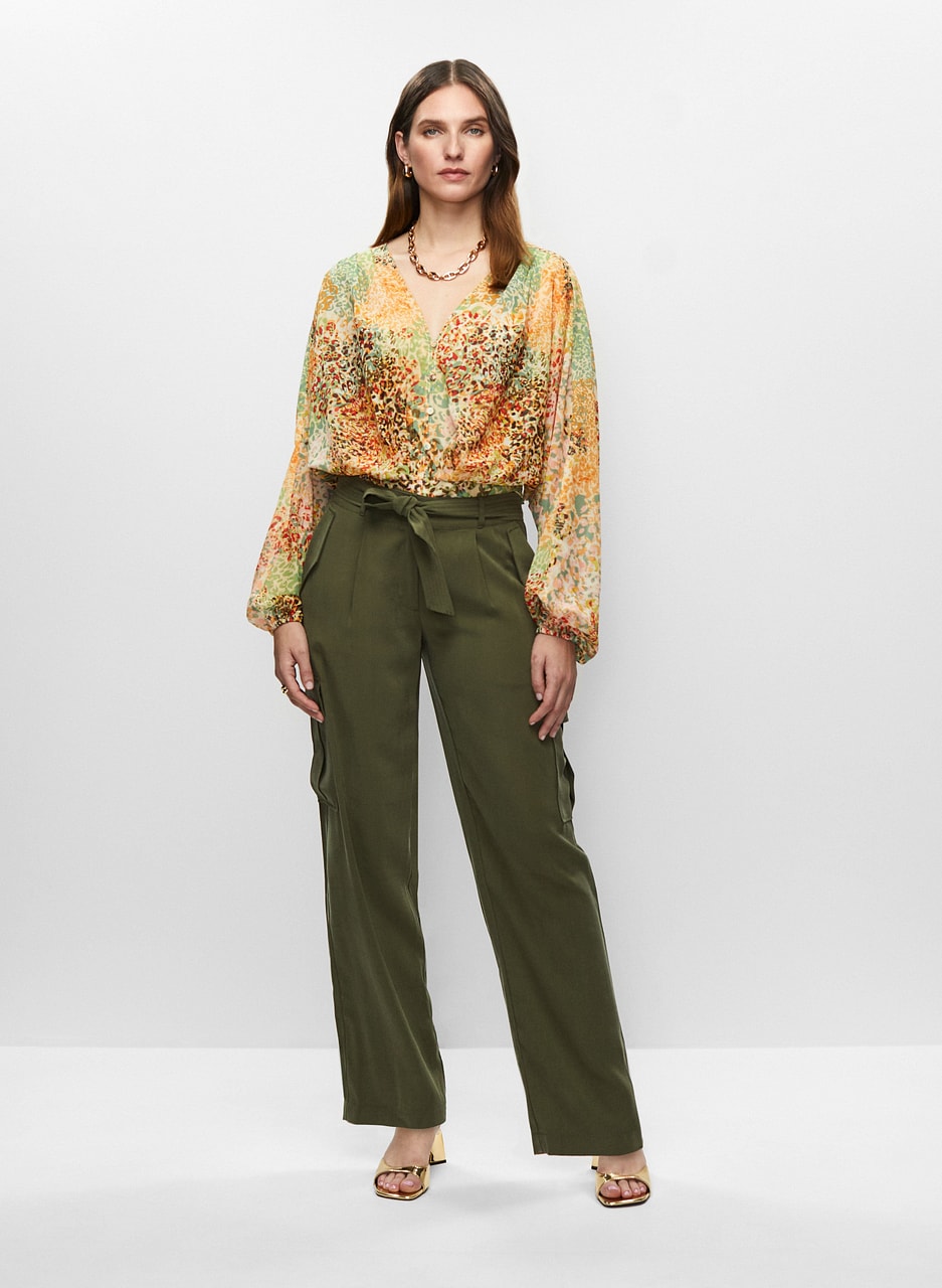 Printed Chiffon Top & Cargo Pants