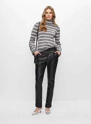 Striped Turtleneck & Vegan Leather Pants