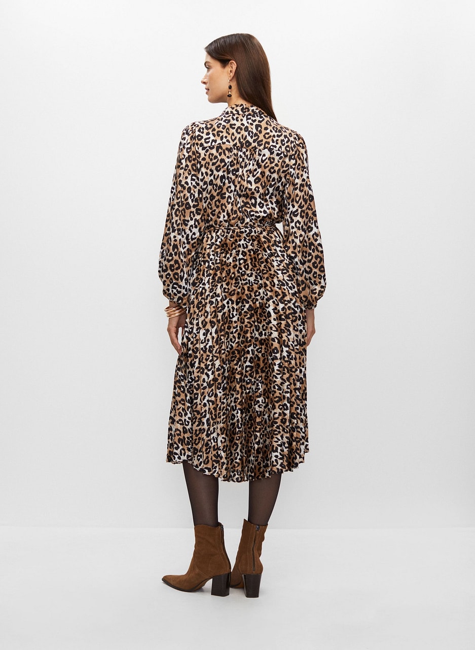 Pleated Leopard Print Dress