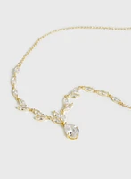 Leaf-Shaped Crystal Pendant Necklace