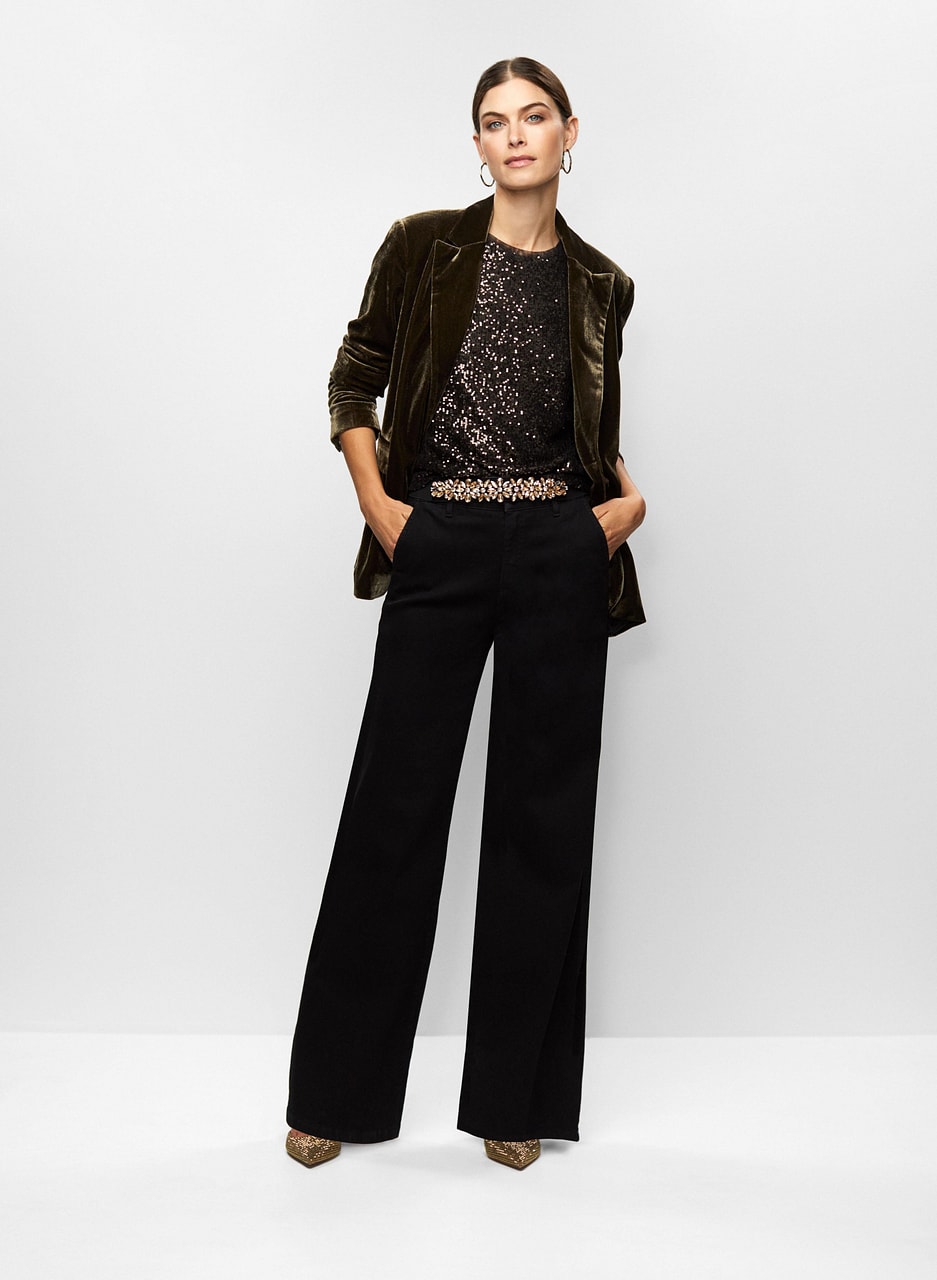 Velvet Blazer & Embroidered Jeans