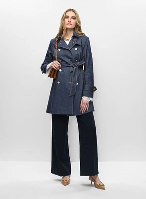 Denim Trench & Belted Wide Leg Pants
