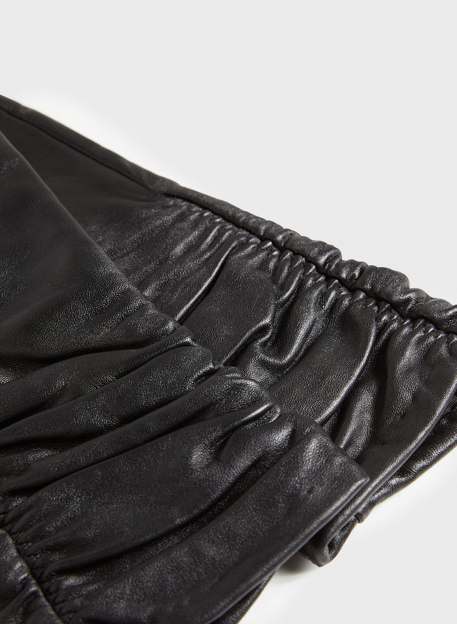 Ruched Long Leather Gloves