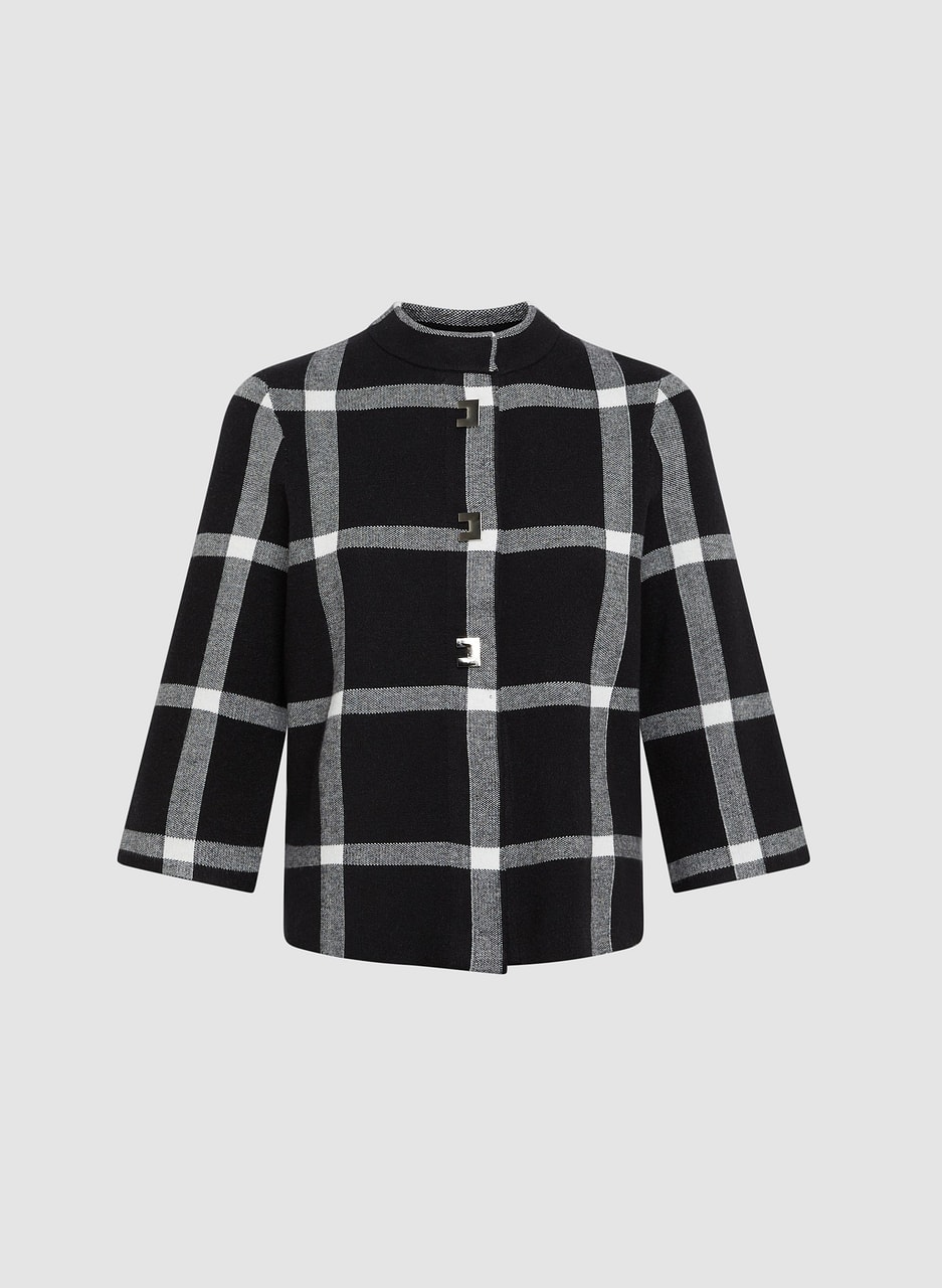 Plaid Motif Button Detail Coatigan