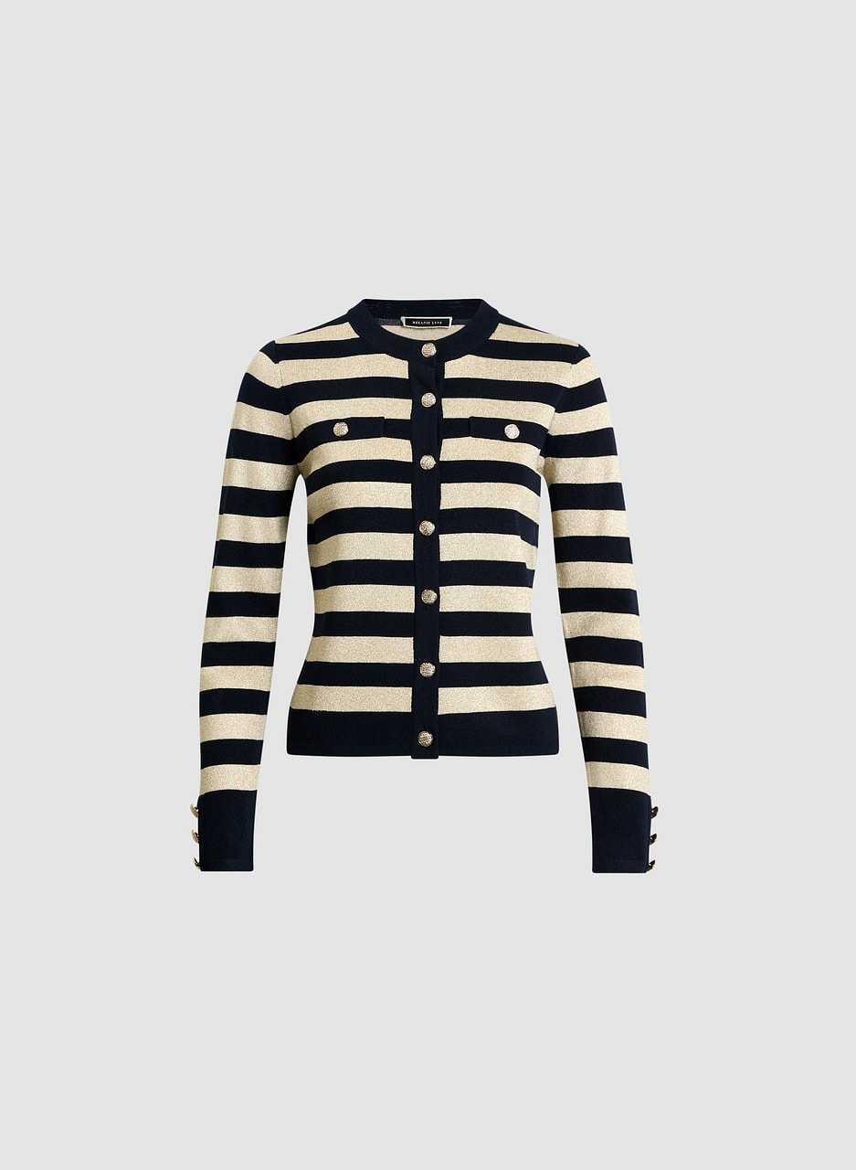 Crew Neck Stripe Cardigan