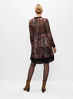 Paisley Print Contrast Trim Dress