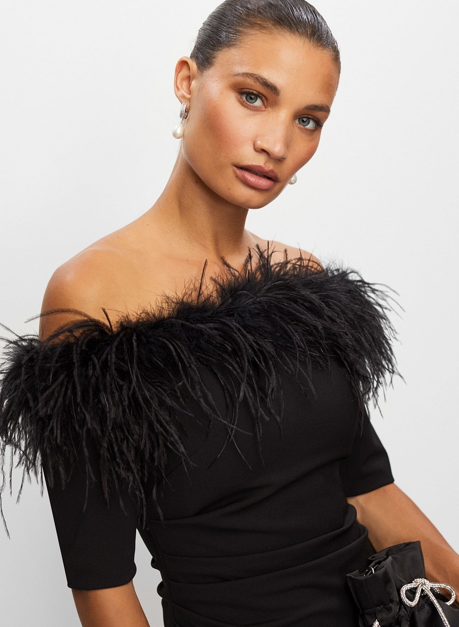 Off-the-Shoulder Feather Dress