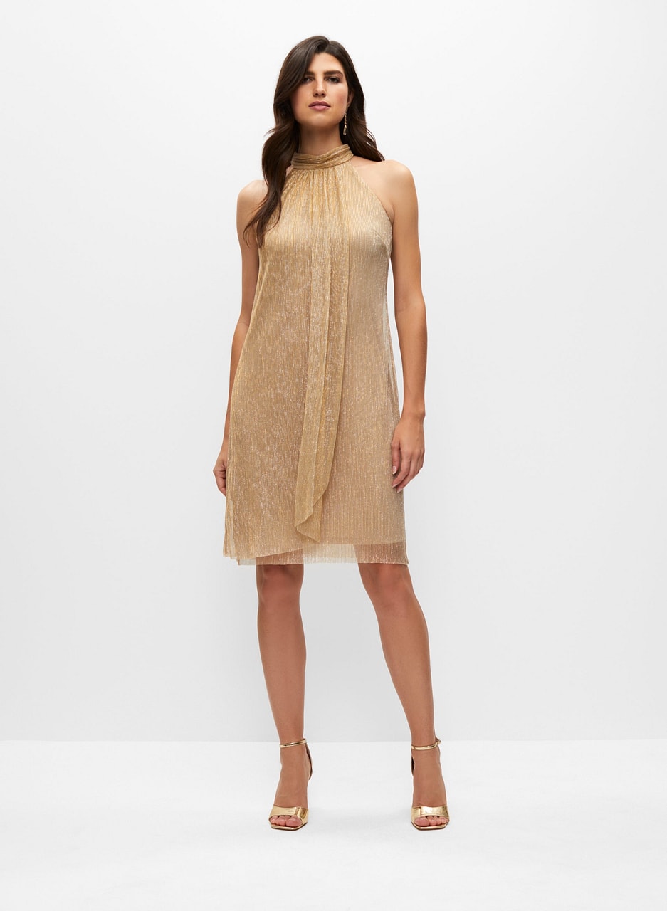 Metallic Plisse Halter Dress