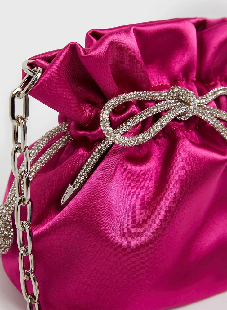 Crystal Bow Satin Bag