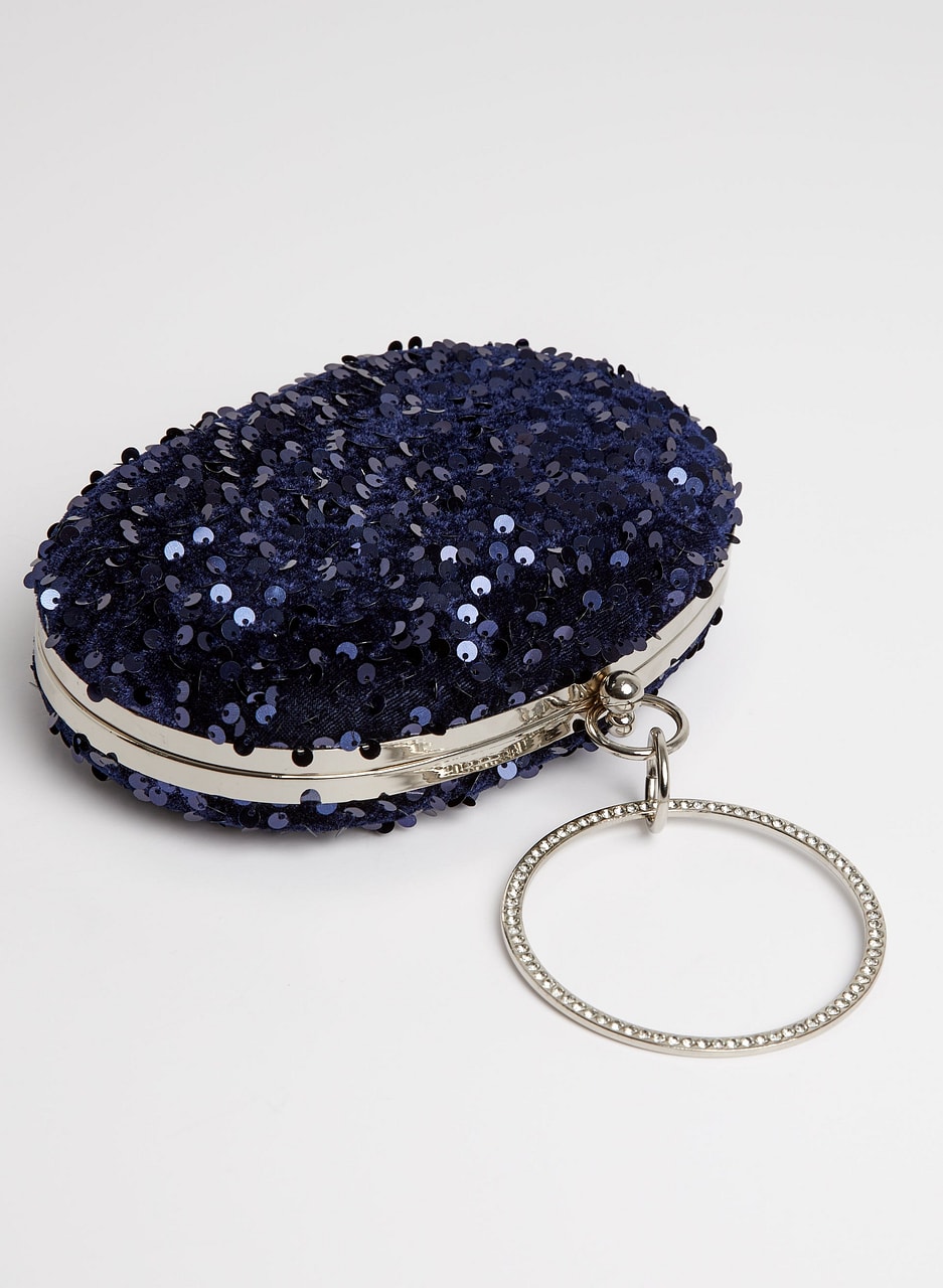 Ring Detail Sequin Clutch