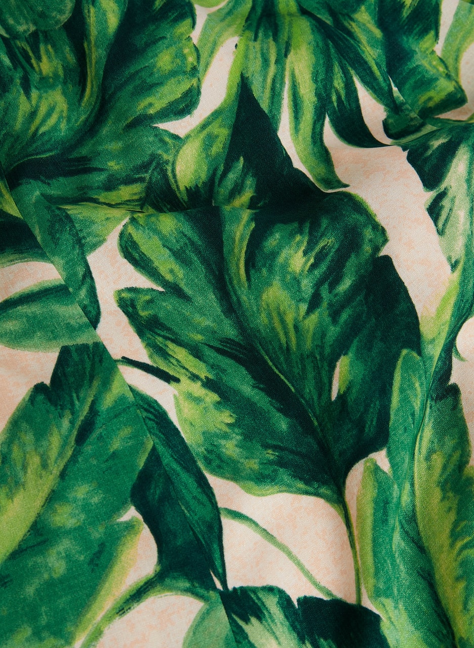 Leaf Print Halter Midi Dress