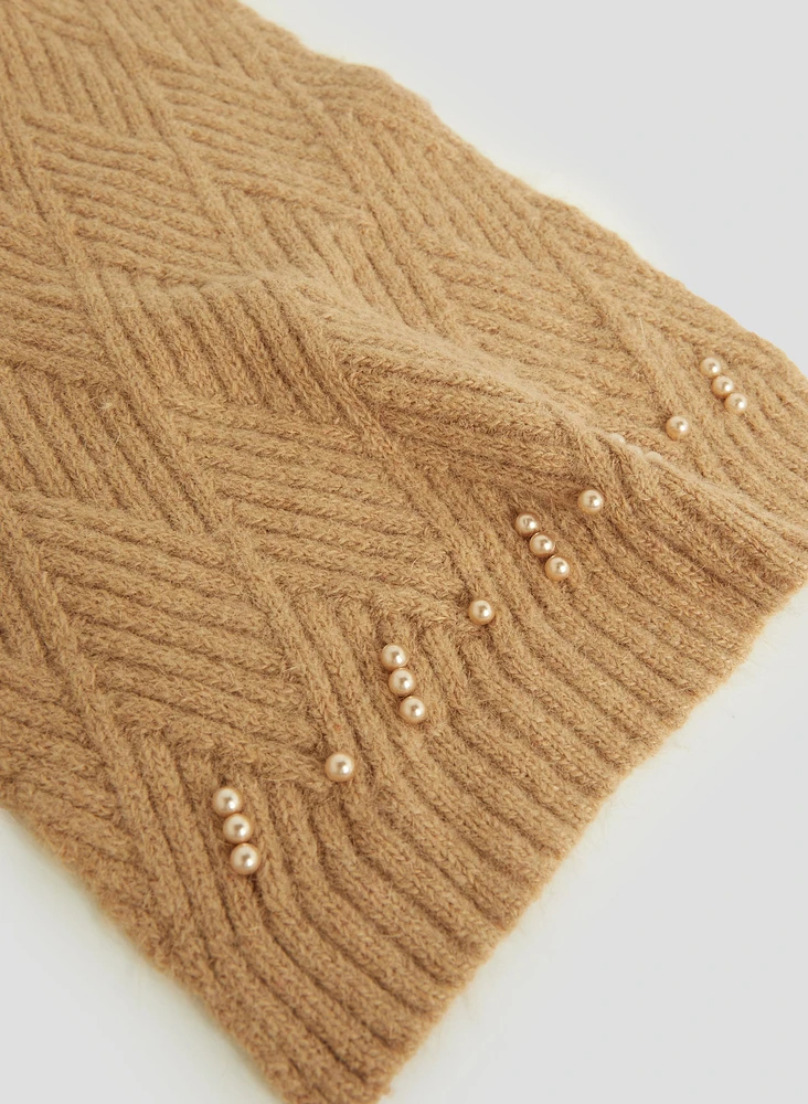 Argyle Knit Pearl Detail Scarf