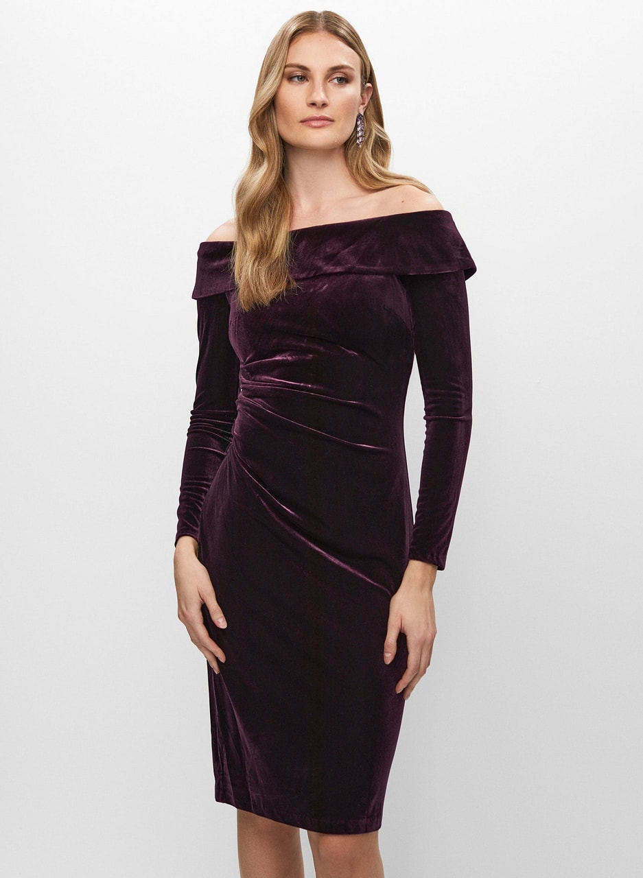 Stretch Velvet Off-the-Shoulder Dress