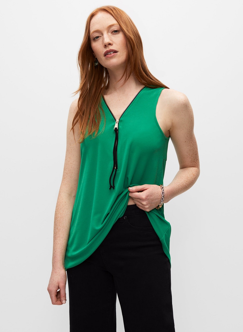 Contrast Zip V-Neck Top