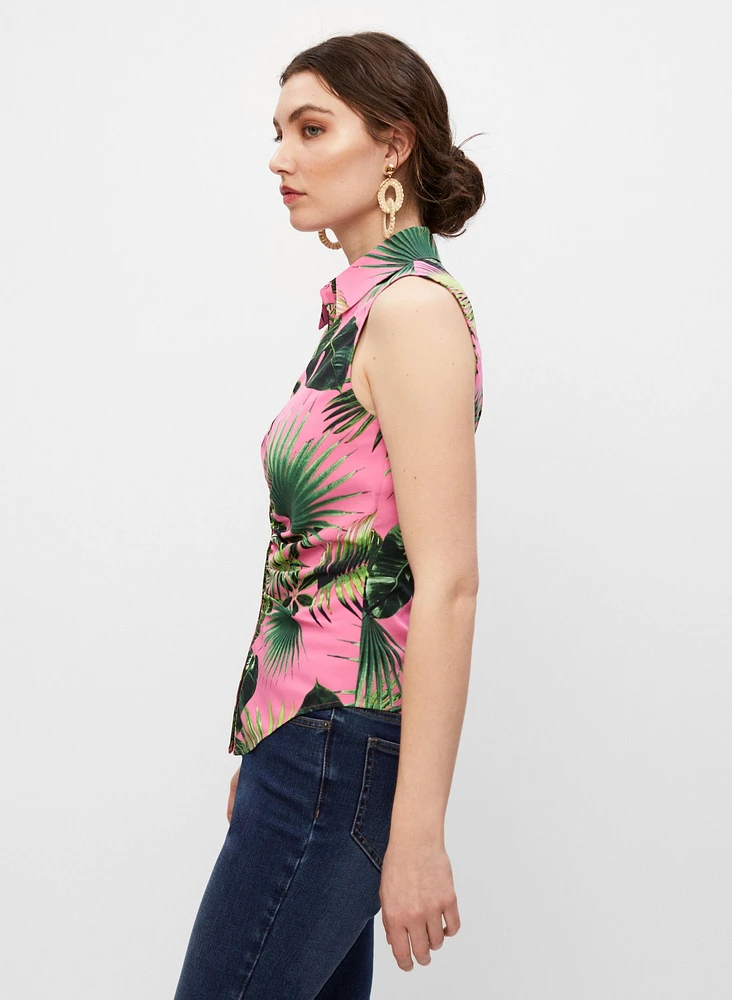 Tropical Print Sleeveless Top