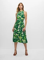 Leaf Print Halter Midi Dress